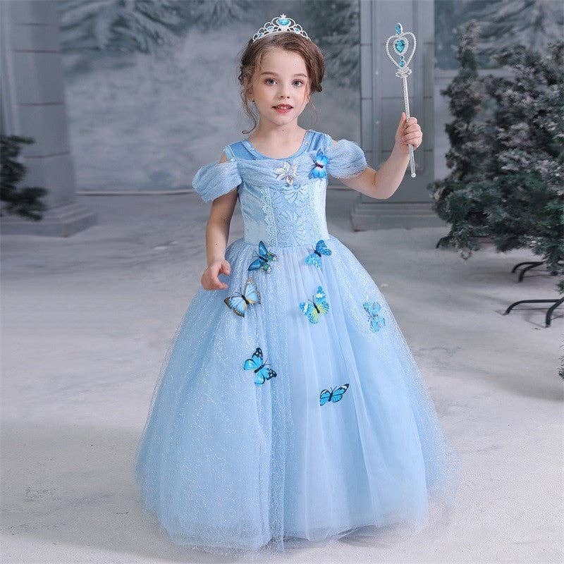 BLUE Solid Color Cinderella Girl's Puff Dress for wholesale on Faire2