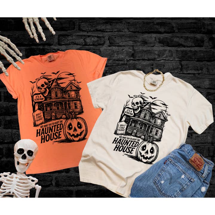 Black-We Dare You To Visit The Haunted House (Pick Your Tee Color) for wholesale by The Red Rival Wholesale