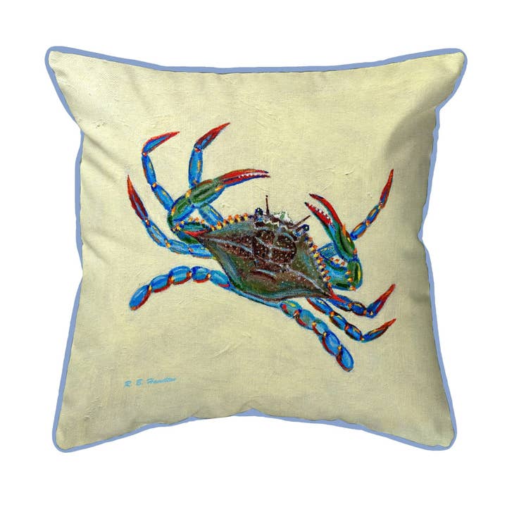 Blå krabba på gul snodd kudde för wholesale av Betsy Drake Interiors