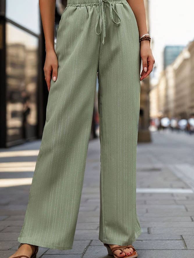 Light Green High Waist Wide Legs Casual Pants for wholesale by Comely Fashion