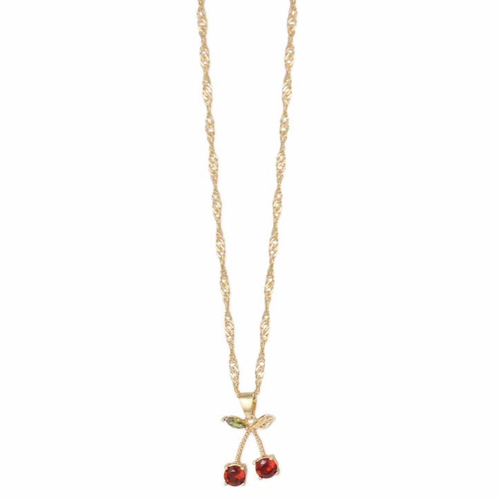 ZAD - Wholesale Pendant/Charm Necklace - Sweet Crystal Cherries Gold Necklace