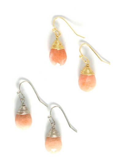 Boucles d'oreilles pendantes calcédoine rose pour la vente par Fair Anita