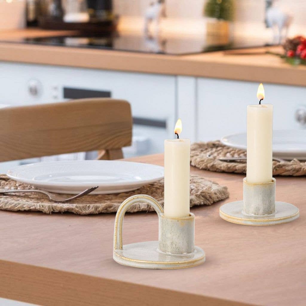 Aria Home – wholesale Candle holder – Set of Two Elise Short Taper Candlesticks-Rustic-Earthy-Boho-Chic-16