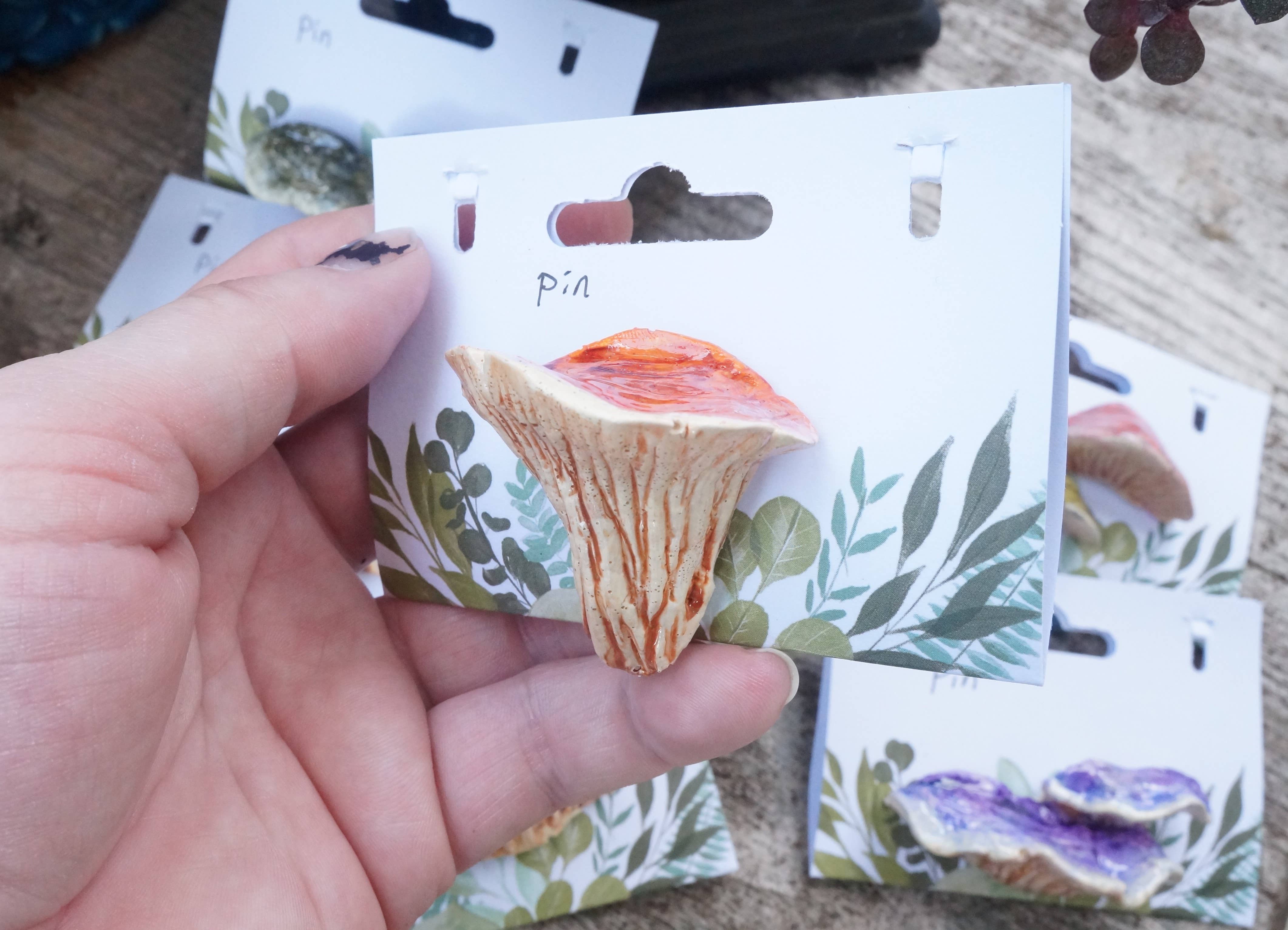 Goblin Grimm Gifts - Wholesale Lapel Pin/Button - Hand sculpted Shelf Mushroom Pins6