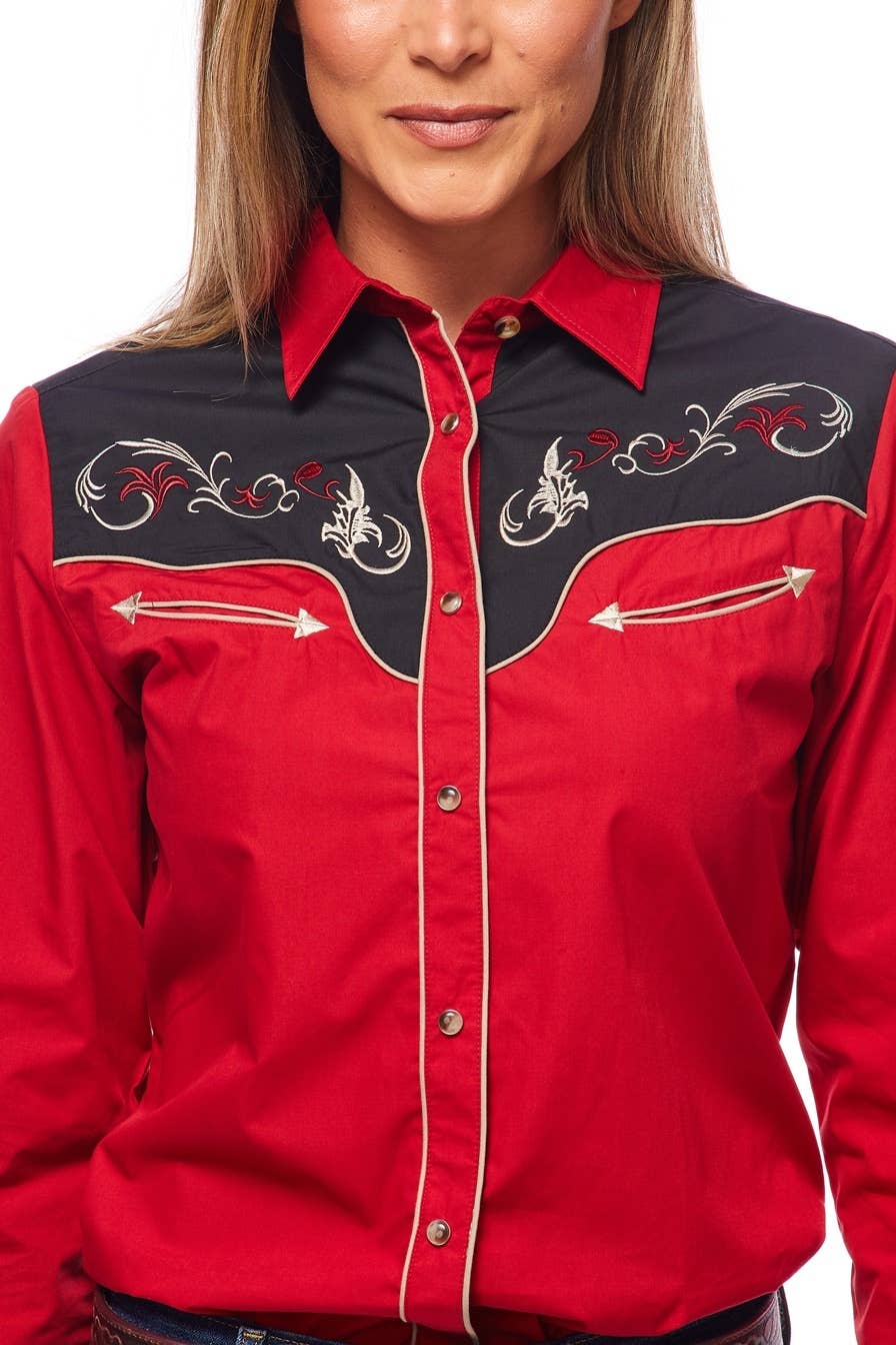 Rodeo Clothing - Vente Chemise à col boutonné – femme - Robe brodée à manches longues d'inspiration western pour femmes63