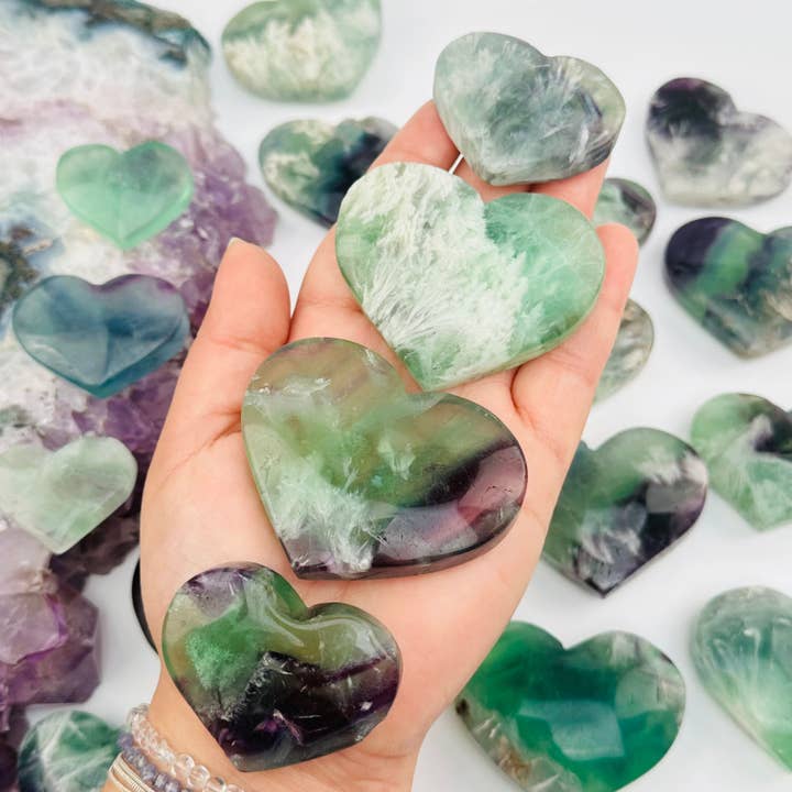 Rainbow Feathered Fluorite Crystal Heart for wholesale by Rock Paradise