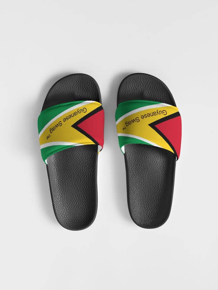 couleur de base blanche Sandales Slide Flag Guyana pour hommes en vente sur Faire1