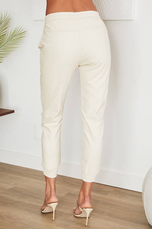 VENTI6 - Wholesale Pants - Women's - PU ELASTIC WAISTBAND ELASTIC ANKLE JOGGERS (97800-PU)2