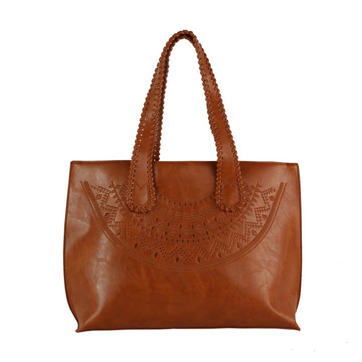 Tas met gestikte handgreep en reliëfpatroon voor wholesale door Handbag Factory Corp