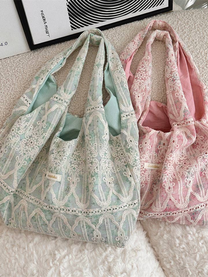 Lace Detail Slouchy Shoulder Bag for wholesale by Tickled Teal