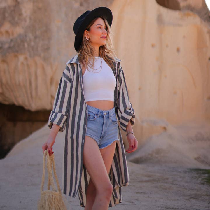 Striped Short Linen Shirt Dress for wholesale by Moa