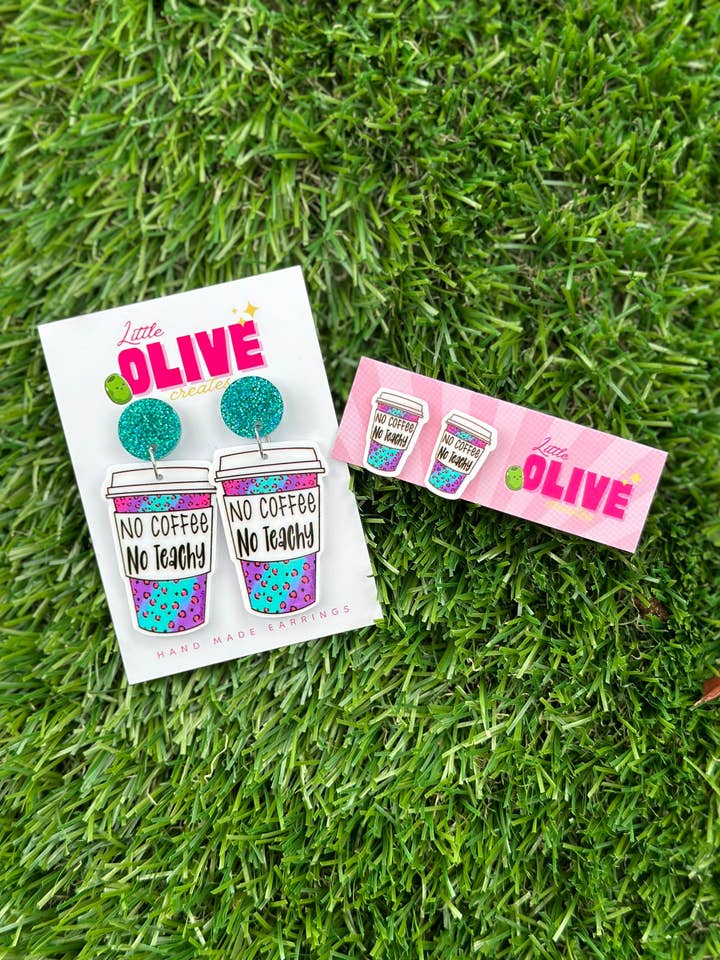 Teacher Earrings - 'No Coffee No Teachy' Dangle/Stud for wholesale by Little Olive Creates