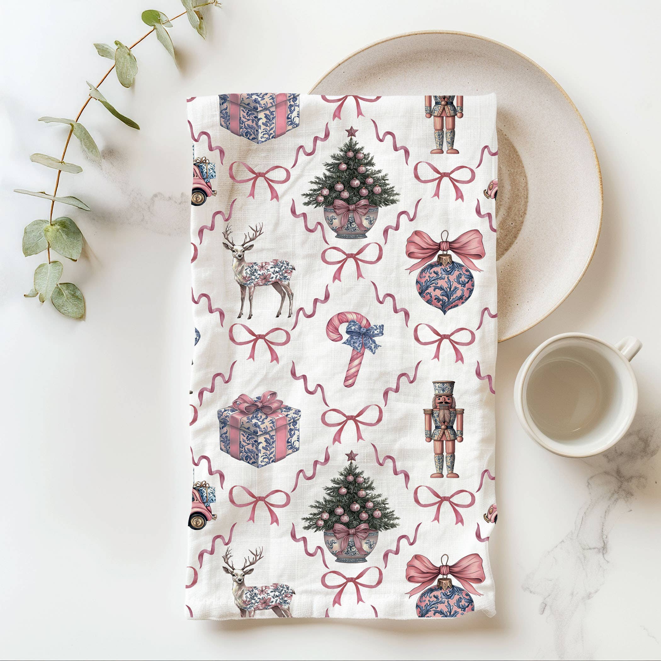 Gia Roma - Wholesale Tea Towel - Vintage Santa Holiday Kitchen Towel & Decor | Pink Christmas92