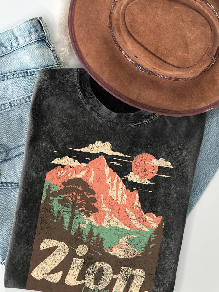 BouTeeQue Closet - Vente T-shirt sérigraphié – femme - T-shirt BT2264 PARC NATIONAL DU CANYON DE MONT SION Mineral Wash0