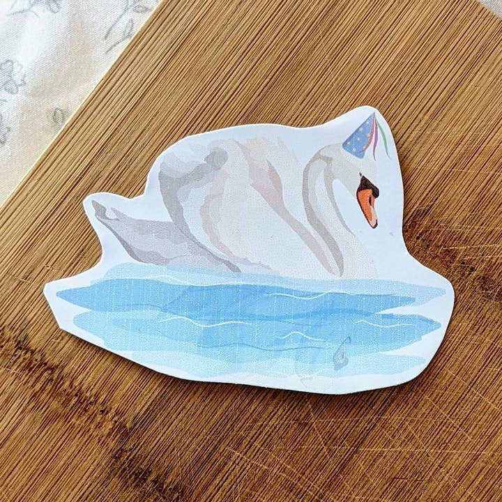 swan in a party hat sticker for wholesale by Sazzlebybell