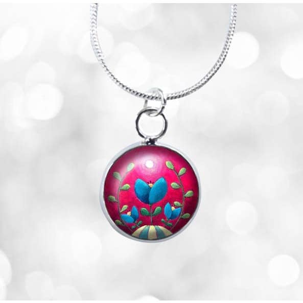 Rosa Blommig Mini Halsband Renässans Glas Hänge för wholesale av Amélie Gagné Studio