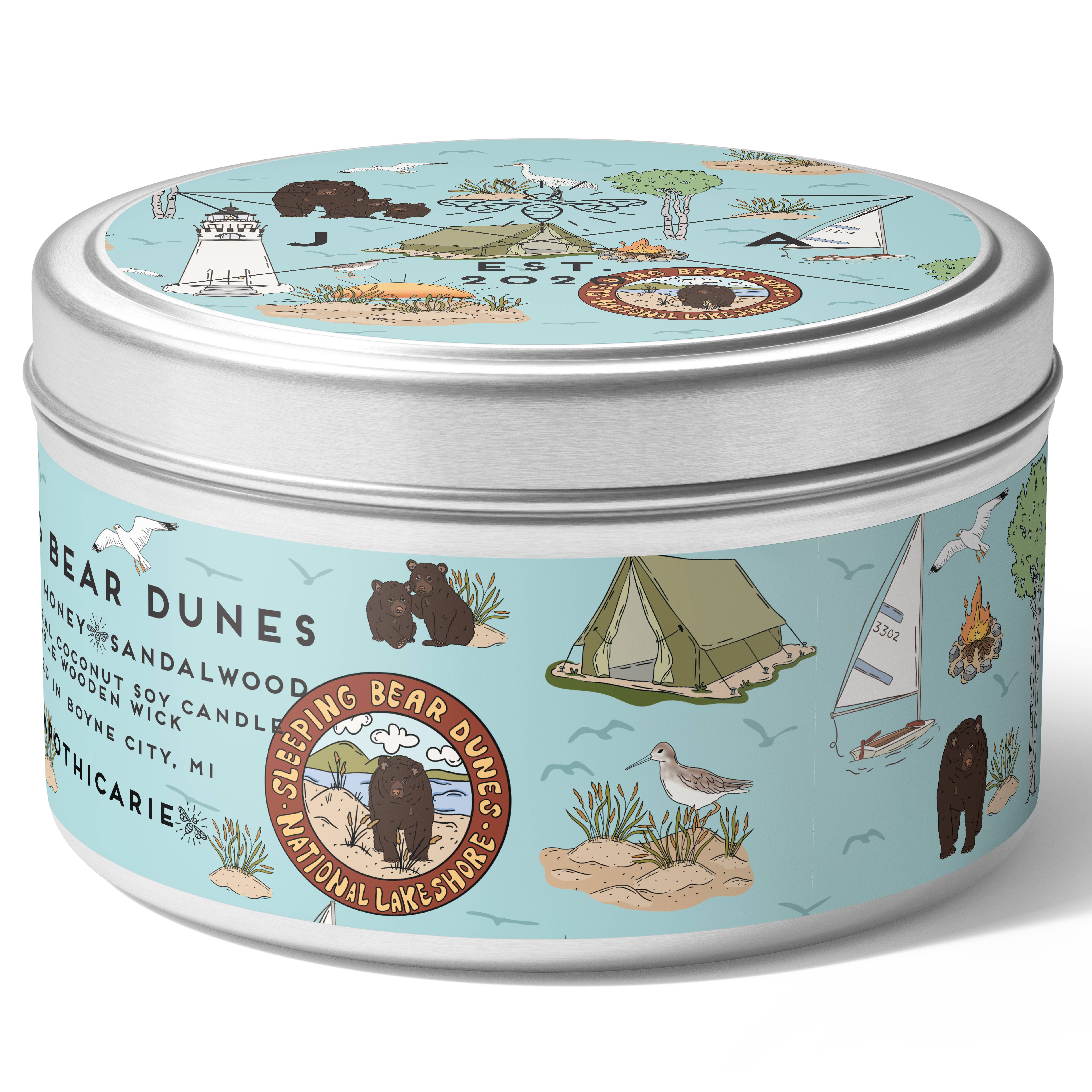 June Apothicarie – Engroshandel Rejsestearinlys – Sovende bjørneklitter træ væge 11 ounce Tin Candle - Michigan3