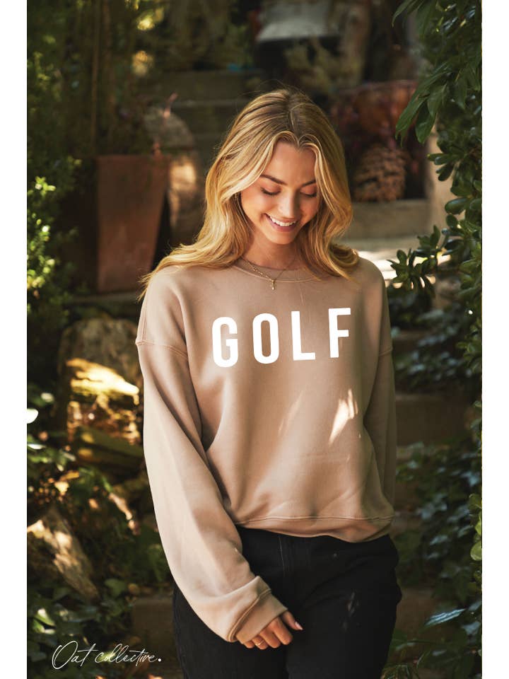 OAT COLLECTIVE - Wholesale Graphic Sweatshirt - Women's - GOLF Mid length Cropped Graphic Fleece Pullover Relaxed Fit.