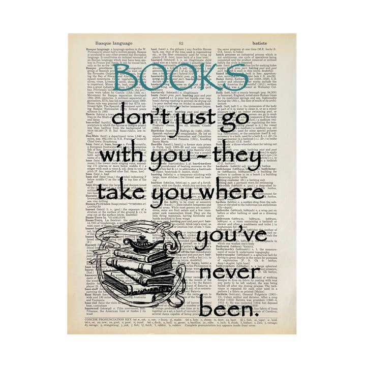 Books don't just go | Bookish Print | Vintage Book Art for wholesale by Bookish Birds