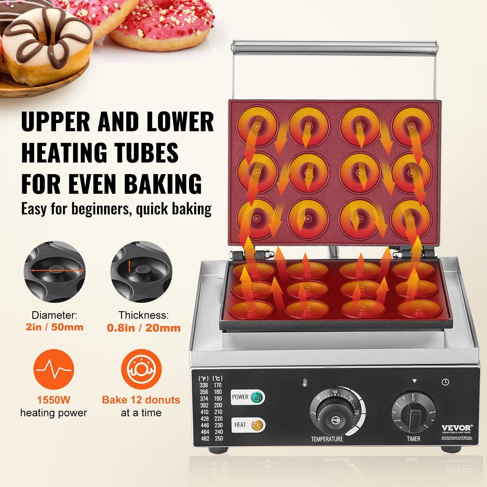 BlakOutlet – Aparelhos de cozinha por atacado – Máquina elétrica de donuts BlakOutlet, 1550W, comercial com superfície antiaderente2