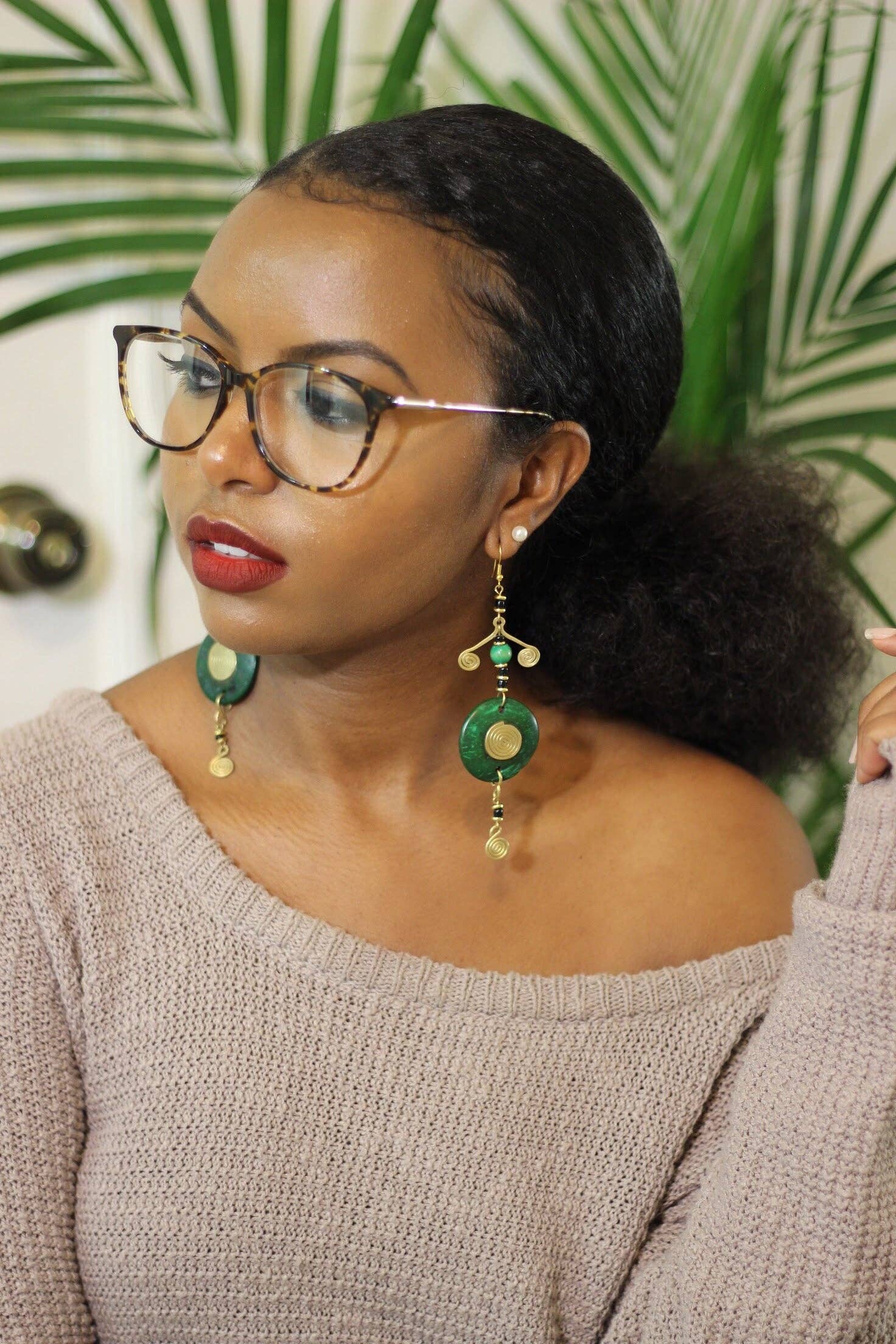 Green Treetop Nzete African Earrings for wholesale on Faire1