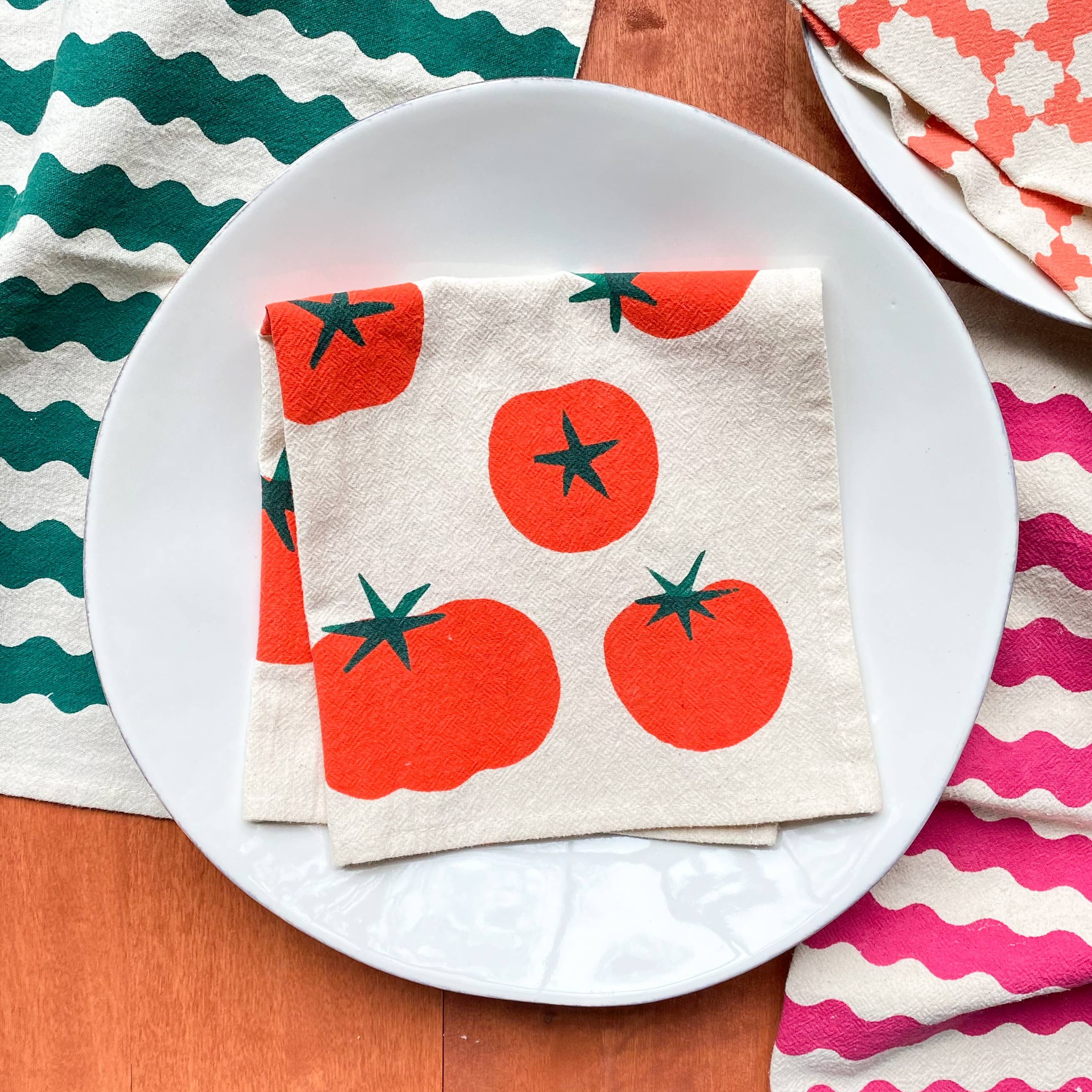 Bright Beige – wholesale Dinner & cloth napkin – Tomatoes Multi-Color Hand Printed Cotton Napkins, Set of 43