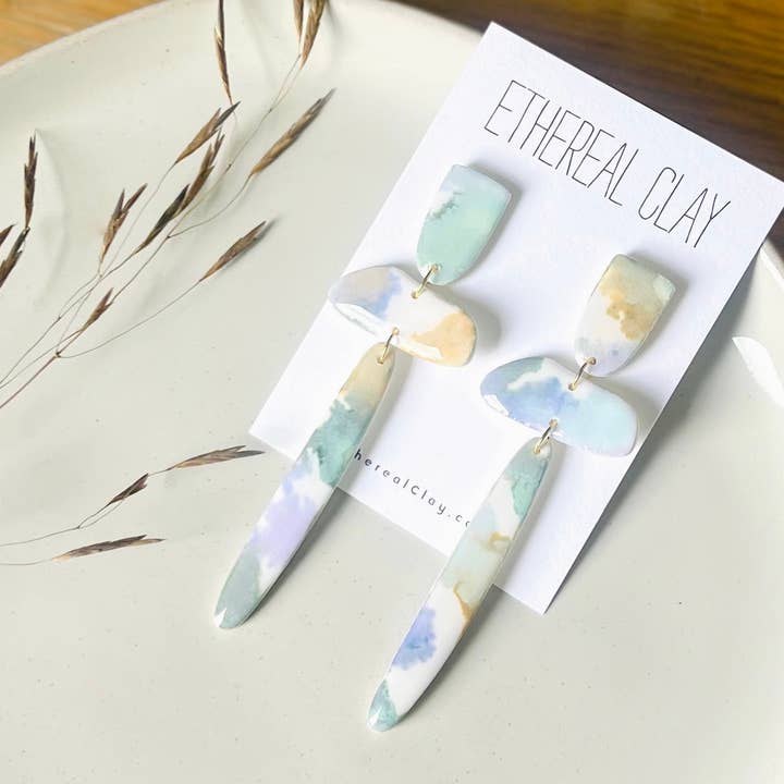 Cloud Ink Dagger Boho Clay Earrings, Summer Style Earrings for wholesale by Ethereal Clay