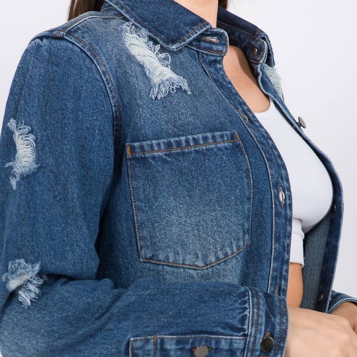 American Bazi - Wholesale Shirt Jacket/Shacket - Women's - LONG LENGTH DENIM SHIRTS JACKET-RJK3712SI