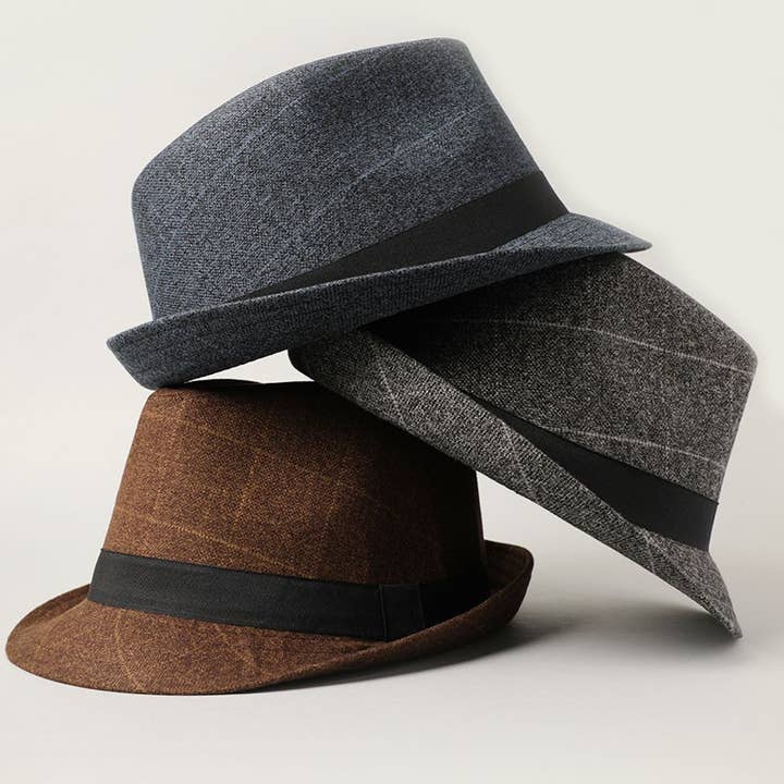 Fashion City - Wholesale Fedora - Men's - Men's Marled Plaid Pattern Short Brim Fedora