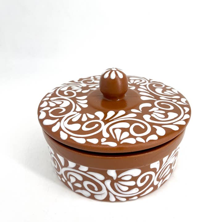 Fiesta McAllen LLC - Wholesale Bread Box - Mexican Ceramic Tortillero in Brown and White Pattern3