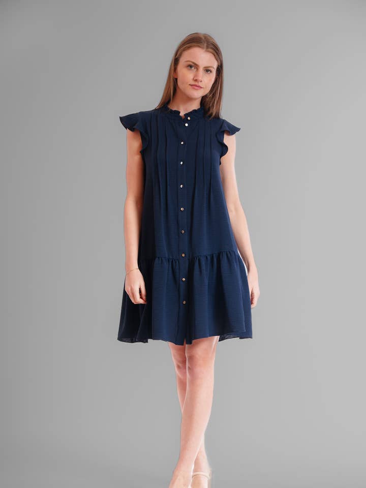 FLUTTER SLV PLEATED FRONT DRESS for wholesale by Julia Jordan