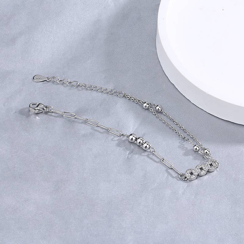 Gemscape UK - Wholesale Charm/Dangle Bracelet - Silver Coin Bracelet - Dainty, Light Weight chain style12