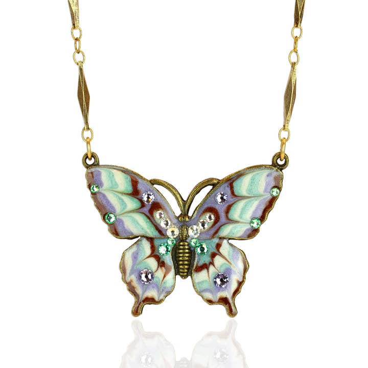Anne Koplik Designs, Inc. - Wholesale Pendant/Charm Necklace - Pastel Multicolor Unique Enameled Crystal Butterfly Necklace