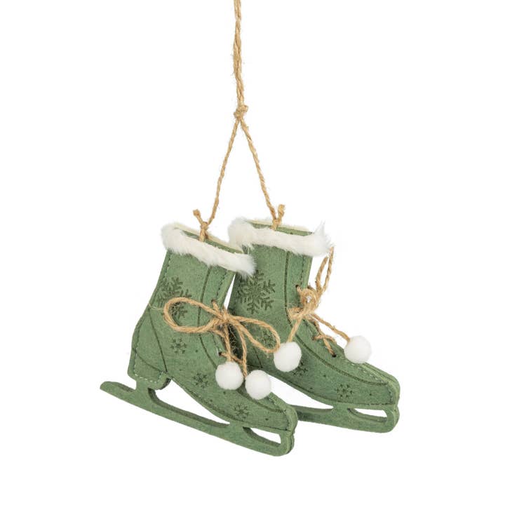 Silver Tree Home & Holiday - Wholesale Ornament - A21503: Felt grn skates orn,4in