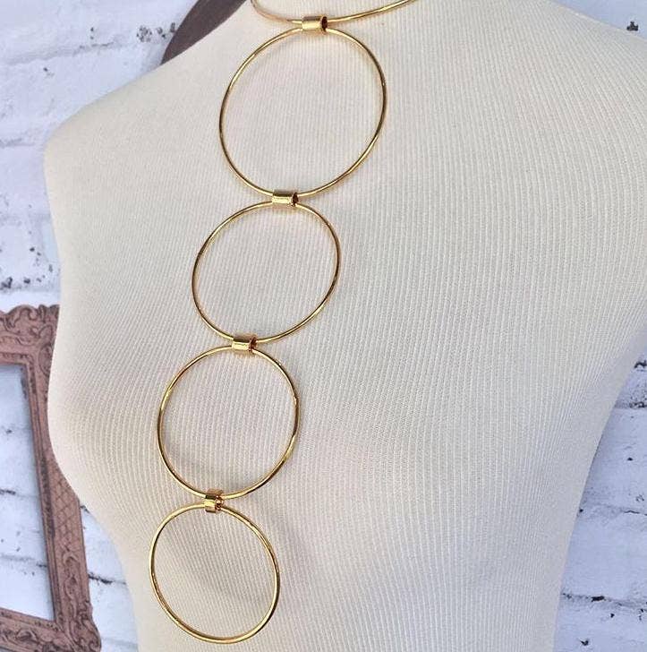 Viviane Guenoun - Wholesale Link & Chain Necklace - Multiple Rings Gold Plated Brass Necklace1