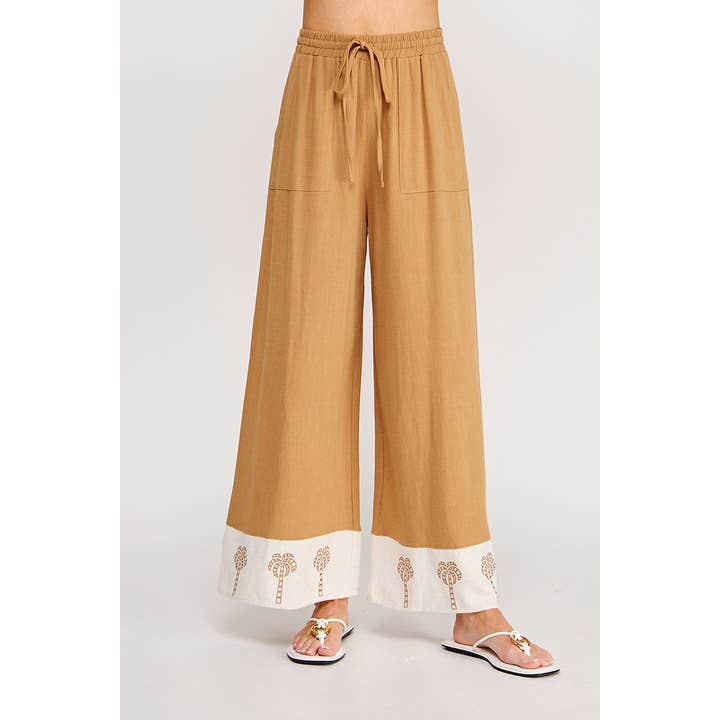 Mjuka linnebyxor med elastisk knytning i midjan och vida ben för wholesale av Allie Rose