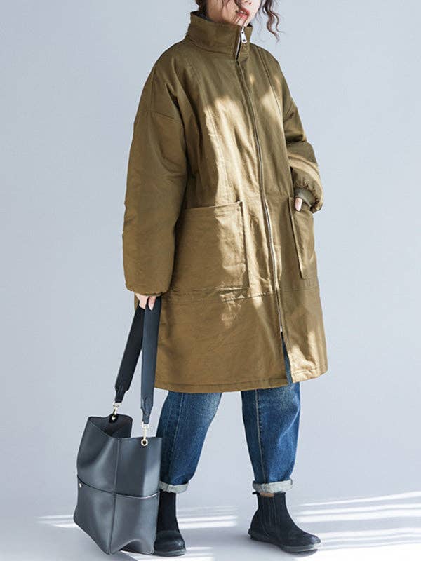 VividLux - Wholesale Coat - Women's - Long Sleeves Loose Quilted Zipper High Neck Coats Padded Coat7