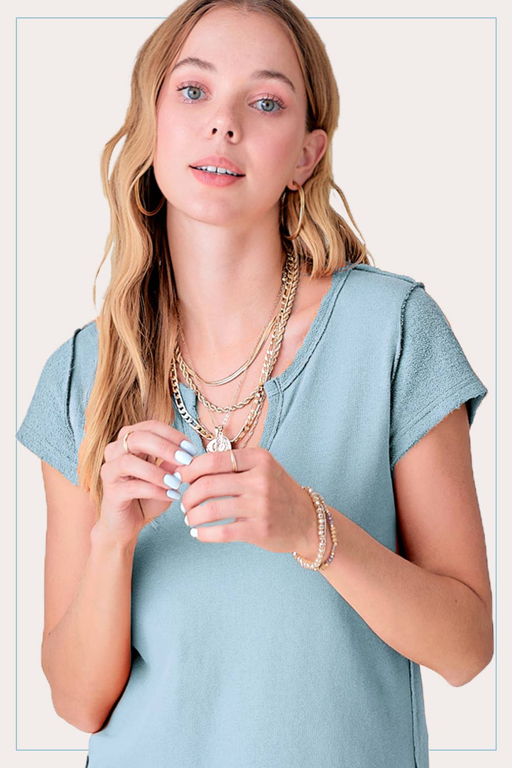 La Miel - Wholesale Gebreide top - Dames - JBT7655-getextureerde top van zachte badstof met ruwe rand en korte mouwen9