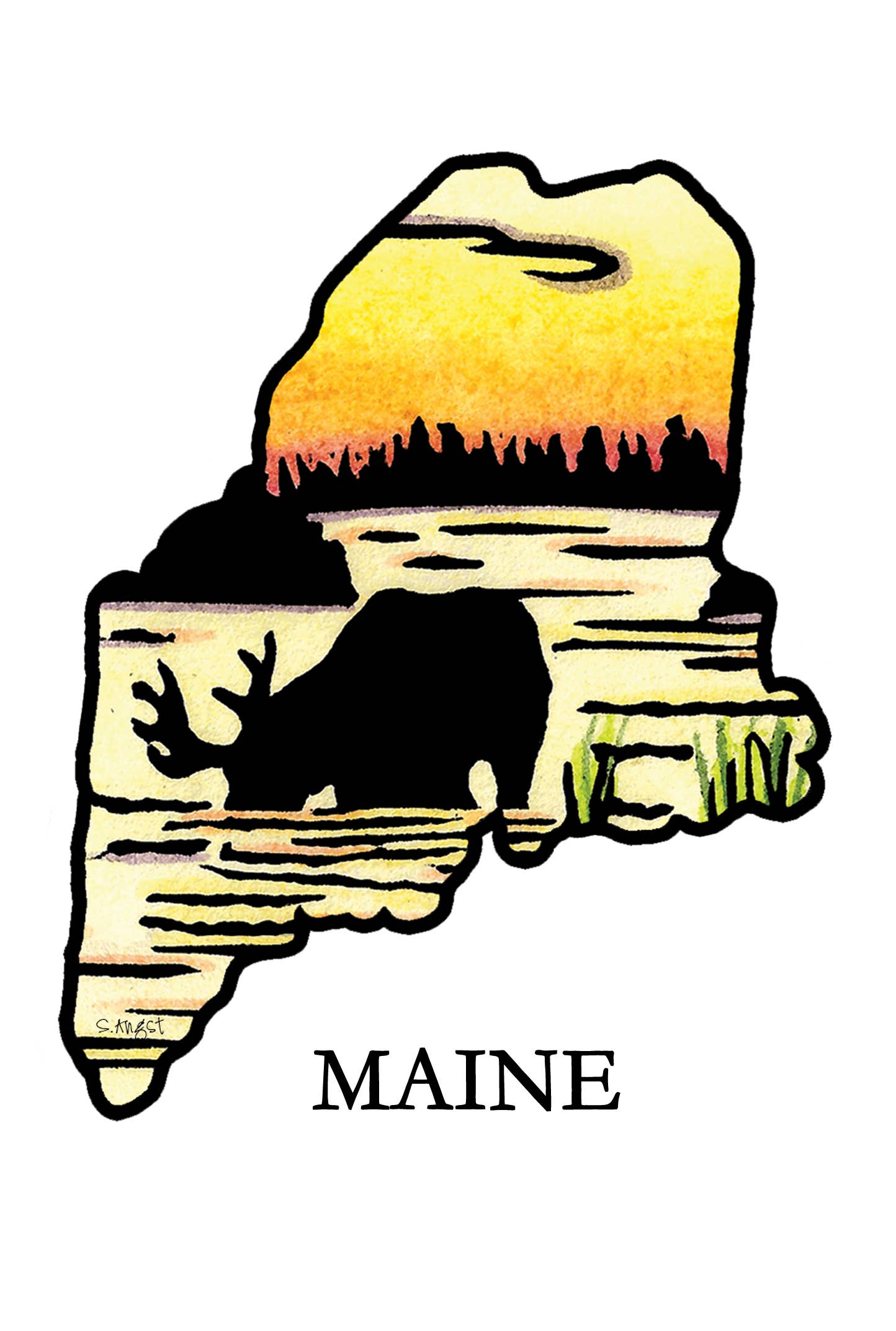 Sarah Angst Art - Wholesale Postcard - Custom Name Dropped State Postcards - Pack of 1008