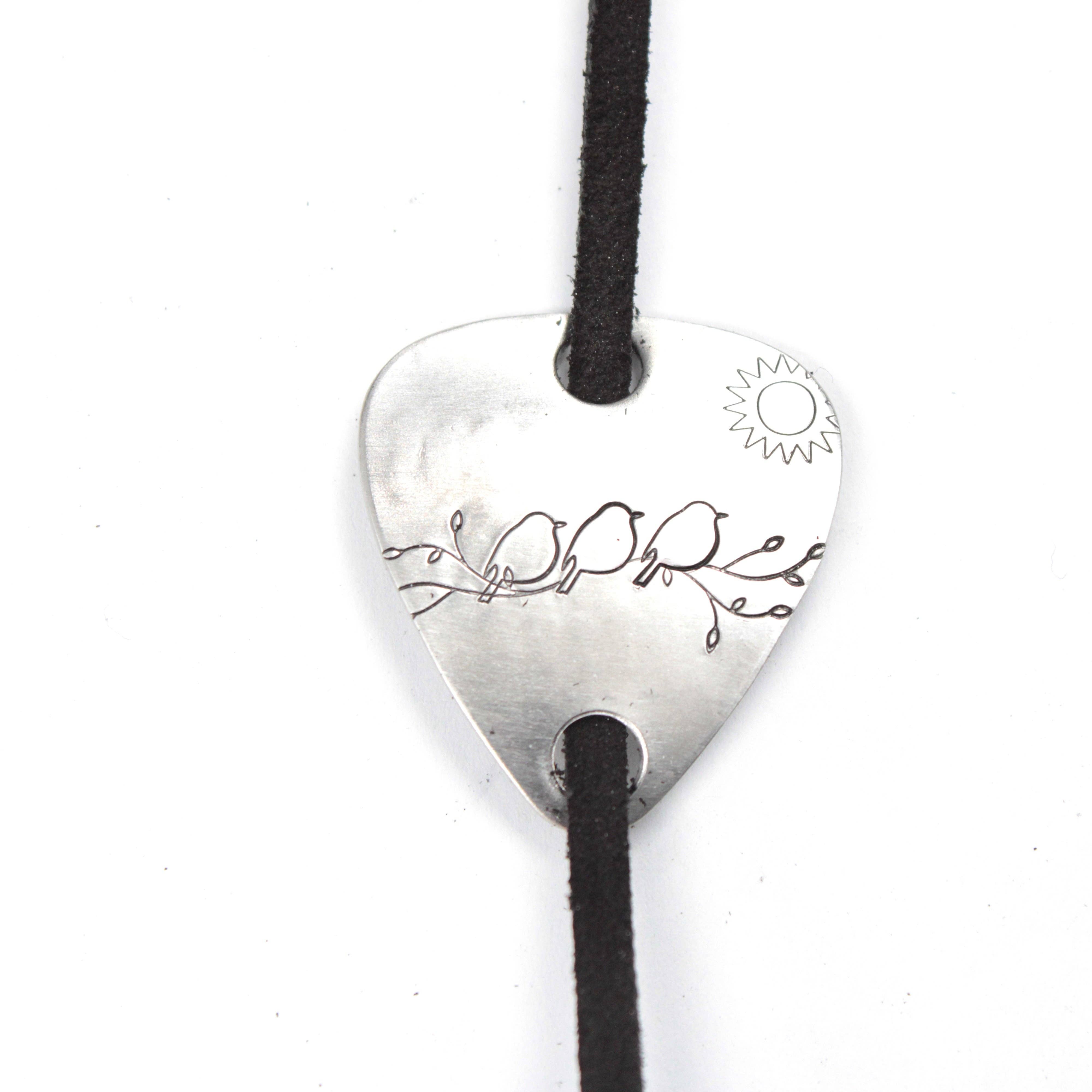 Completely Hammered - Wholesale Music Accessory - 3 Little Birds Hand stamped Guitar Pick, Keychain or Wrap Bracelet2