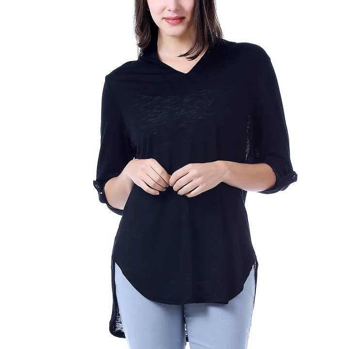 Black Summer Henley for wholesale by Mad Style