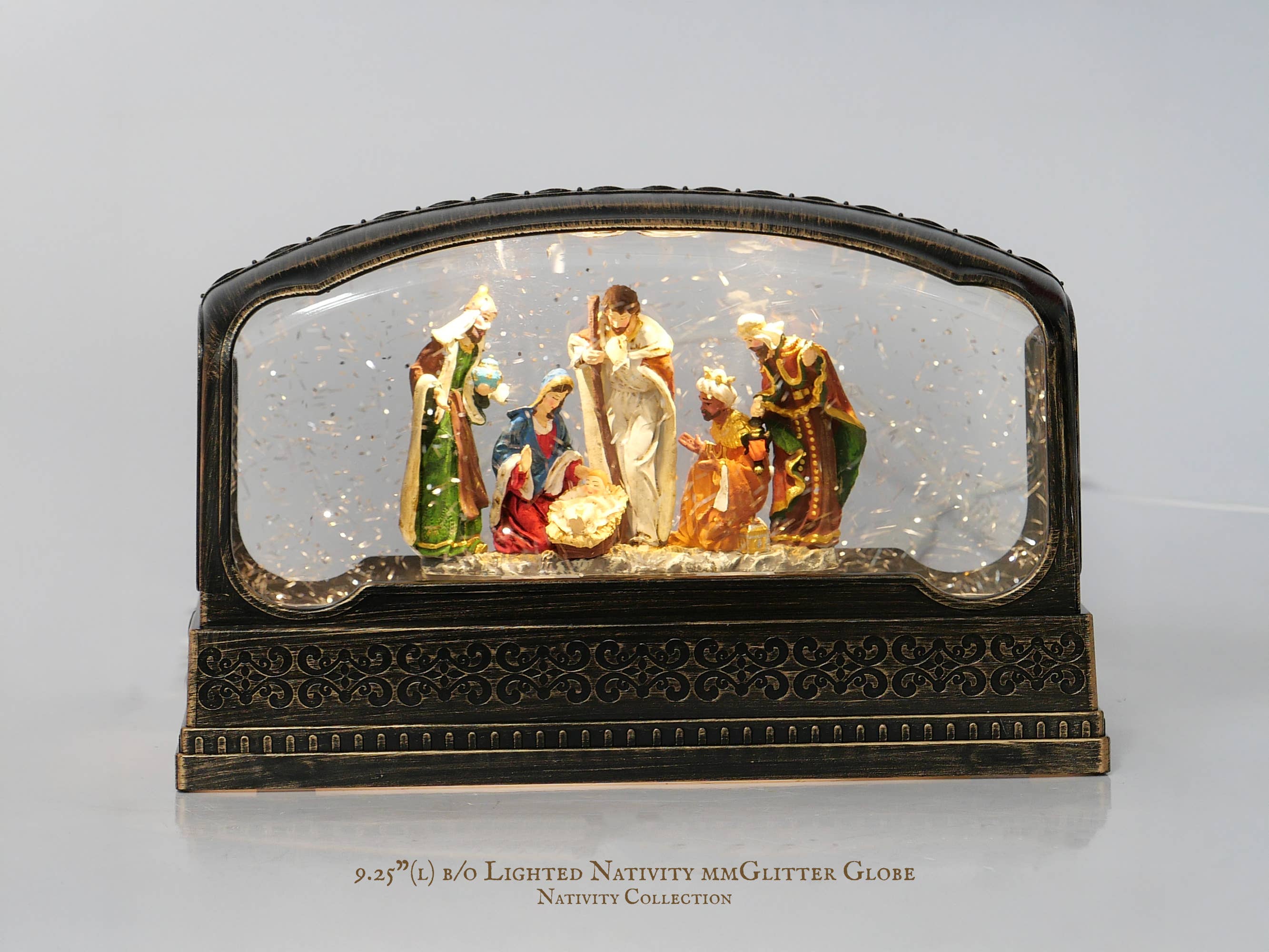 IEGIFT - Wholesale Nativity Scene Decor - 9.25"L B/O Lighted Nativity Glitter Globe
