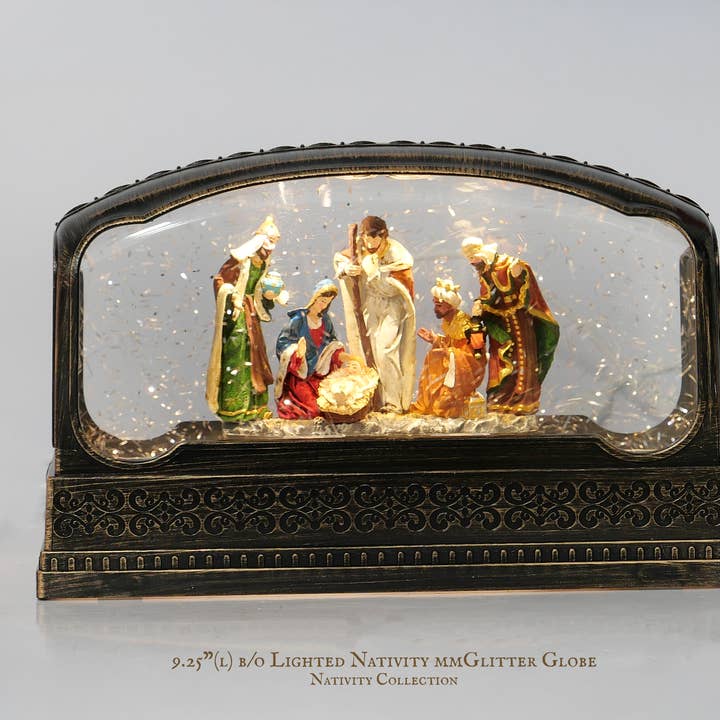 IEGIFT - Wholesale Nativity Scene Decor - 9.25"L B/O Lighted Nativity Glitter Globe0