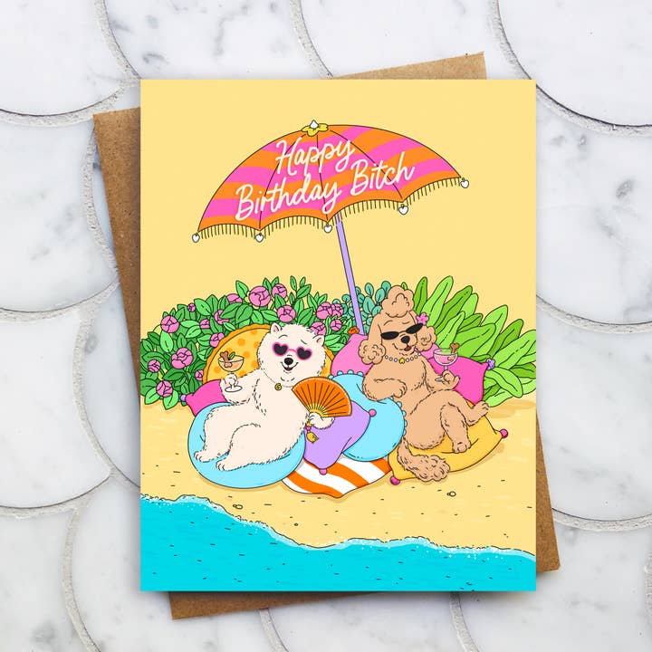 Födelsedagsbitch Kort - Strandhundar Roligt Bästa Vän Födelsedagskort för wholesale av Top Hat and Monocle