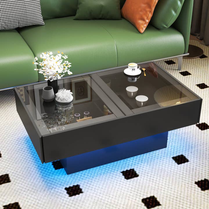 Sliding Top Coffee Table with Hidden Storage, Black MDF for wholesale by 39F Inc.