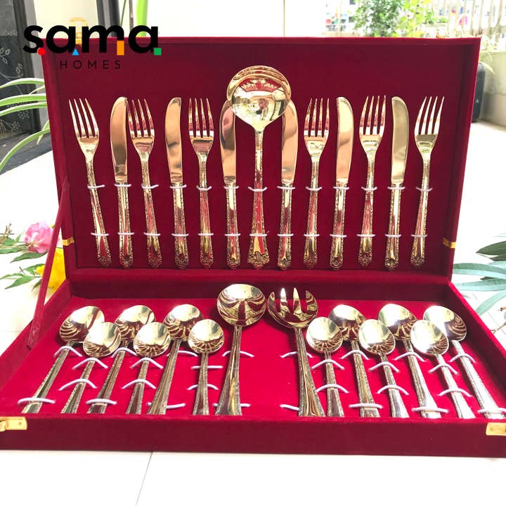 SAMA Homes - Wholesale Flatware Set - Sama Homes Brass Cutlery Set of 27 Piece handcrafted by Indian Artisans3