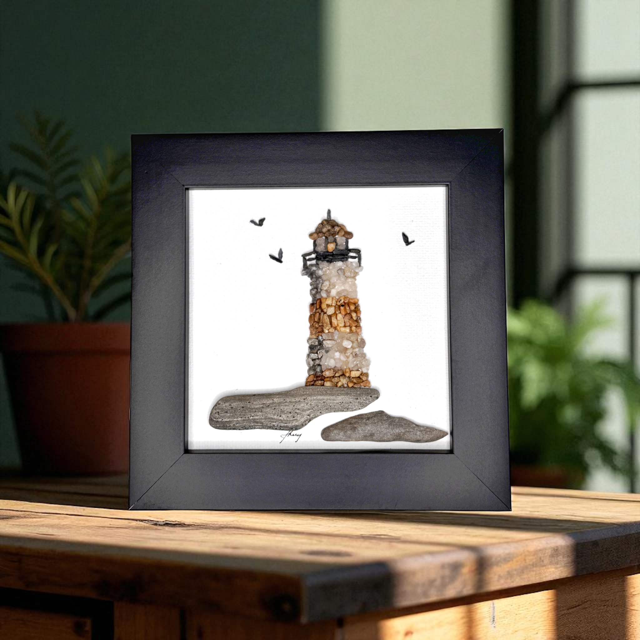 Coastal art co. - Wholesale Sculpture -  Lighthouse Mini Mosaic Pebble Art (4x4 Original)2