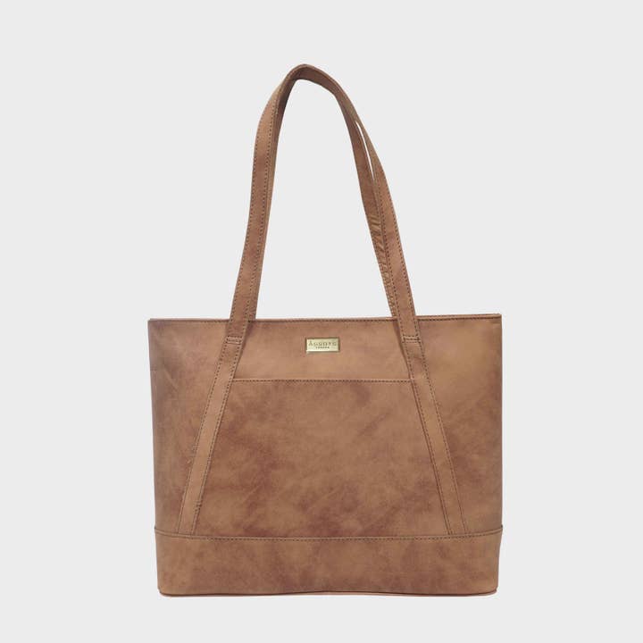 'EVELYN' Tan Walnut Real Distressed Leather Designer Tote Work Bag for wholesale by Assots London