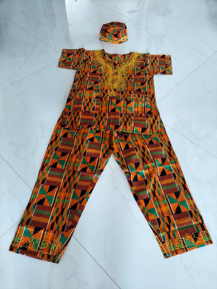India Batik - Wholesale Top & Pant Set (NOT Loungewear) - Men's - Men 3Pcs Pant Set /Traditional Kente Print-3