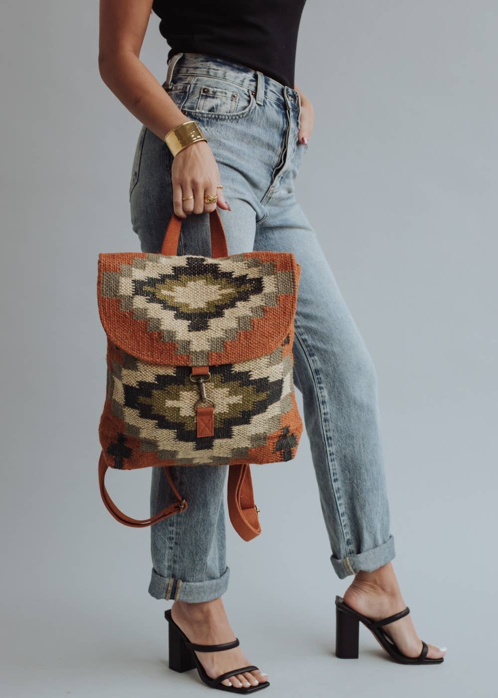 Panache Apparel Co. - Wholesale Backpack - Women's - Orange, Cream, Navy & Green Aztec Backpack3